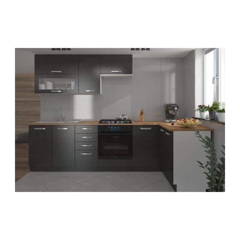 Cuisine complète d'angle 240x165 cm - Angles réversible - Gris Matera