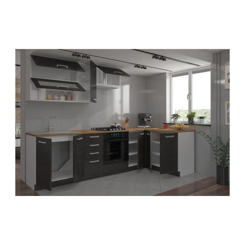 Cuisine complète d'angle 240x165 cm - Angles réversible - Gris Matera
