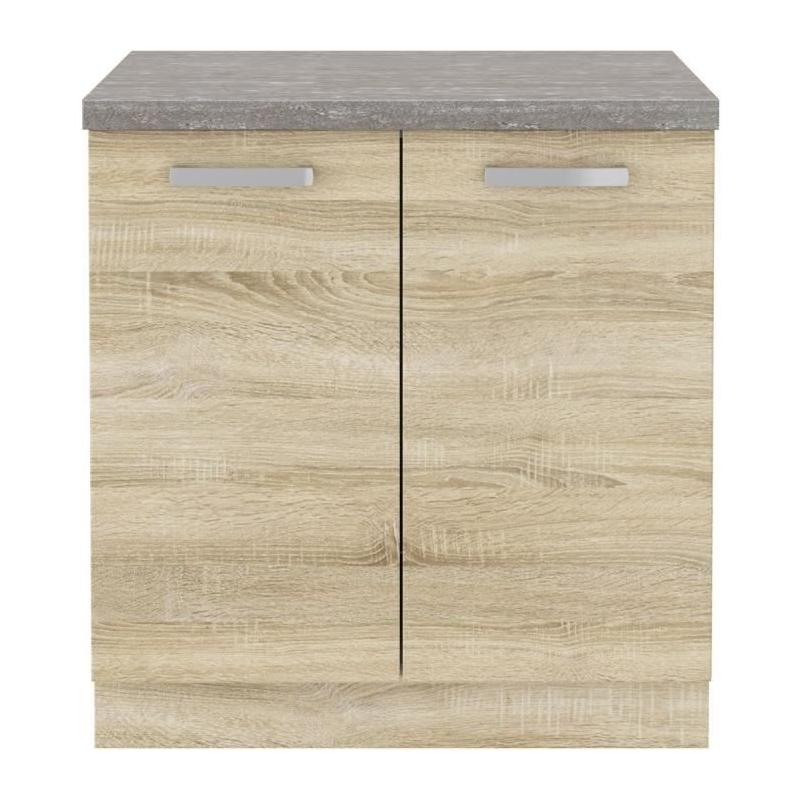 Meuble bas 2 portes battantes avec plan de travail - Chene Sonoma - 80x51,6x82 cm