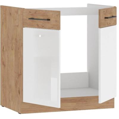 Meuble sous évier 80 cm - Chêne Lancelot et Blanc Brillant