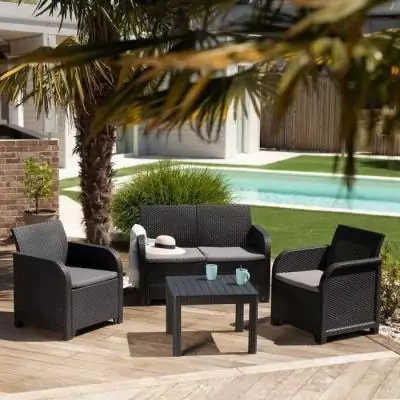 Ensemble de jardin en résine 4 personnes - SAN REMO - Gris graphite Ensemble de jardin en résine 4 personnes - SAN REMO - Gris graphite