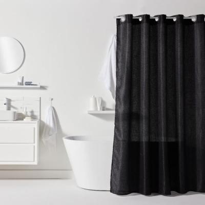 Rideau de douche gauffré - Noir - 180x200 cm - 12 crochets - Pratique - AUJOURD'HUI