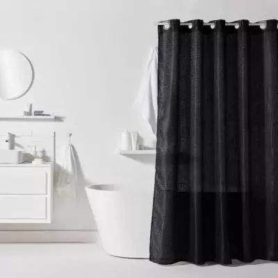 Rideau de douche gauffré - Noir - 180x200 cm - 12 crochets - Pratique - AUJOURD'HUI