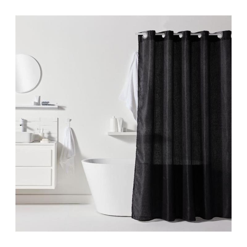 Rideau de douche gauffré - Noir - 180x200 cm - 12 crochets - Pratique - AUJOURD'HUI