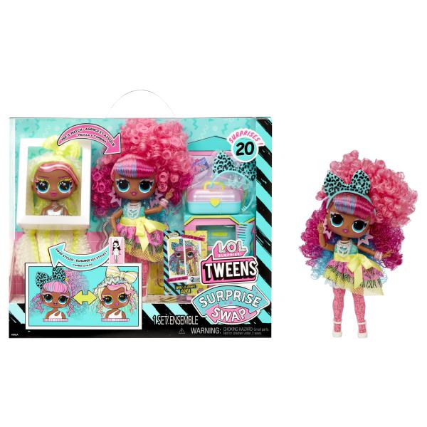 L.O.L. Surprise Tweens Surprise Swap Fashion Doll - Curls-2- Crimps Cora - 1 poupée Tweens 17cm, 1 mini tete a coiffer et des