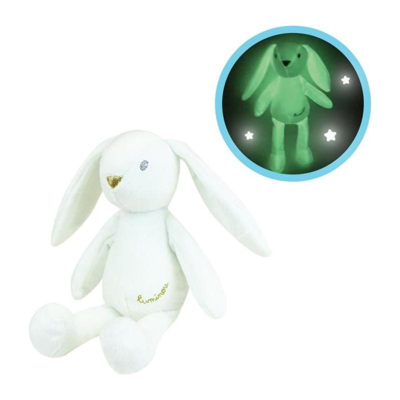 Peluche Lapin Blanc Lumineux Naturel Sans Pile 20 cm