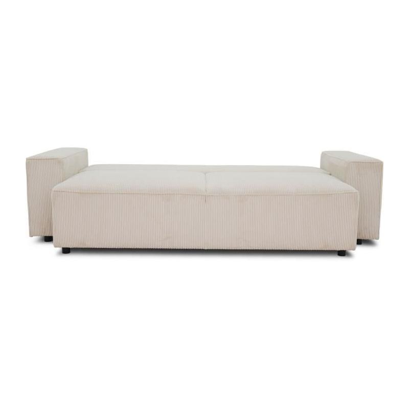 Canapé convertible 3 places JOSH - Velours côtelé beige - Coffre de rangement