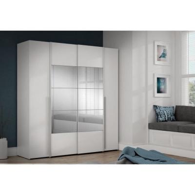 Armoire NARAGO Blanche Mat - 2 portes coulissantes + miroir