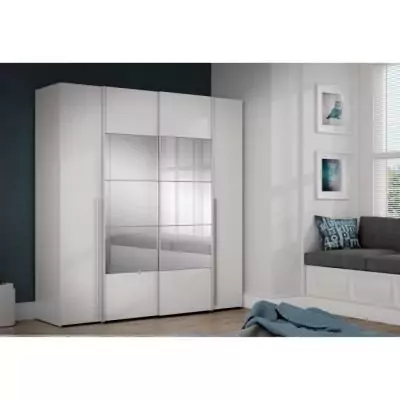 Armoire NARAGO Blanche Mat - 2 portes coulissantes + miroir Armoire NARAGO Blanche Mat - 2 portes coulissantes + miroir