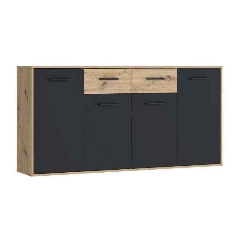 Buffet PILVI: Chic contemporain en chêne noir - 4 portes + 2 tiroirs
