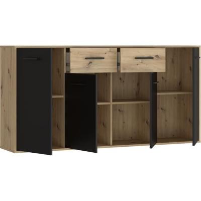 Buffet PILVI: Chic contemporain en chêne noir - 4 portes + 2 tiroirs