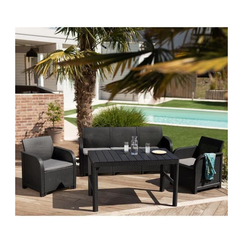 Salon de jardin en résine tressée Allibert - SanRemo Gris graphite