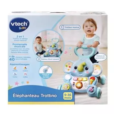 Porteur Trotteur VTECH BABY - Éléphanteau Trottino Bleu - Avec Frein