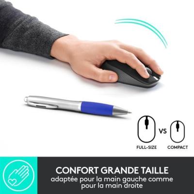 Souris sans fil ergonomique Logitech M190 Noir - Dimensions compactes