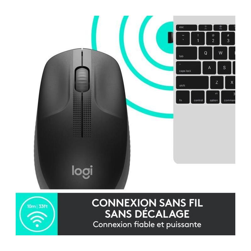 Souris sans fil ergonomique Logitech M190 Noir - Dimensions compactes
