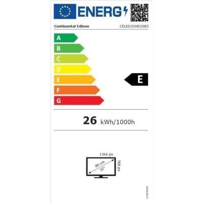 TV LED Continental Edison CELED32HD25B3 - Noir 32“ HD 2xHDMI, 1xUSB