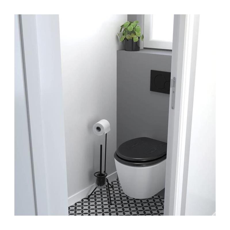 Abattant WC Gelco North Noir FSC - Frein de chute - Charnières métal graphite brossé