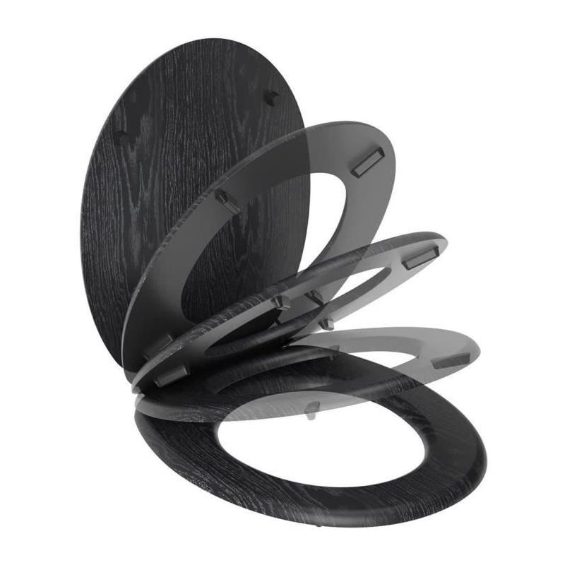 Abattant WC Gelco North Noir FSC - Frein de chute - Charnières métal graphite brossé