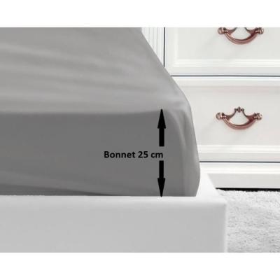 Drap Housse 100% coton gris clair 90x190x25 cm