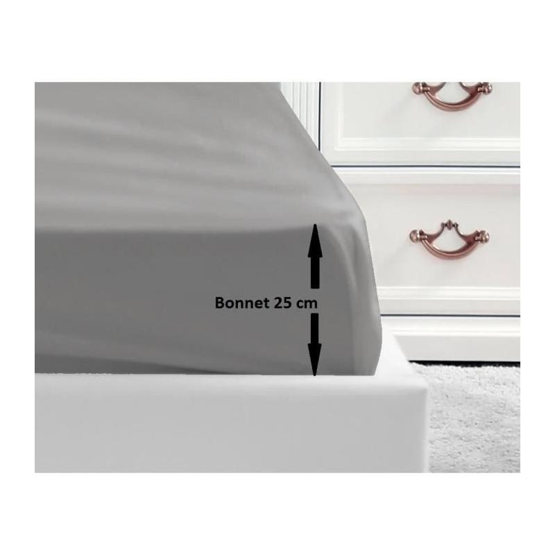Drap Housse 100% coton 160x200x25 cm gris clair - Confort et élégance