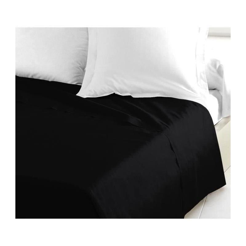 Drap Plat 100% coton 240x300 cm noir - Confort et élégance