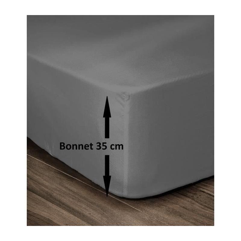 Drap Housse 100% Coton 140x190cm - Gris foncé: Confort Absolu