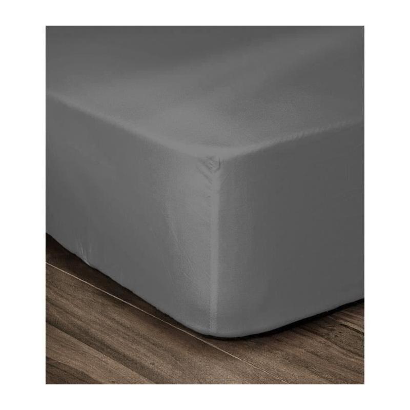 Drap Housse 100% Coton 140x190cm - Gris foncé: Confort Absolu