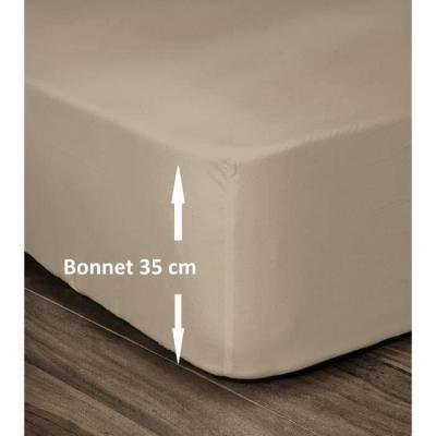 Drap Housse 100% Coton 160x200cm - Beige - Confort et Qualité