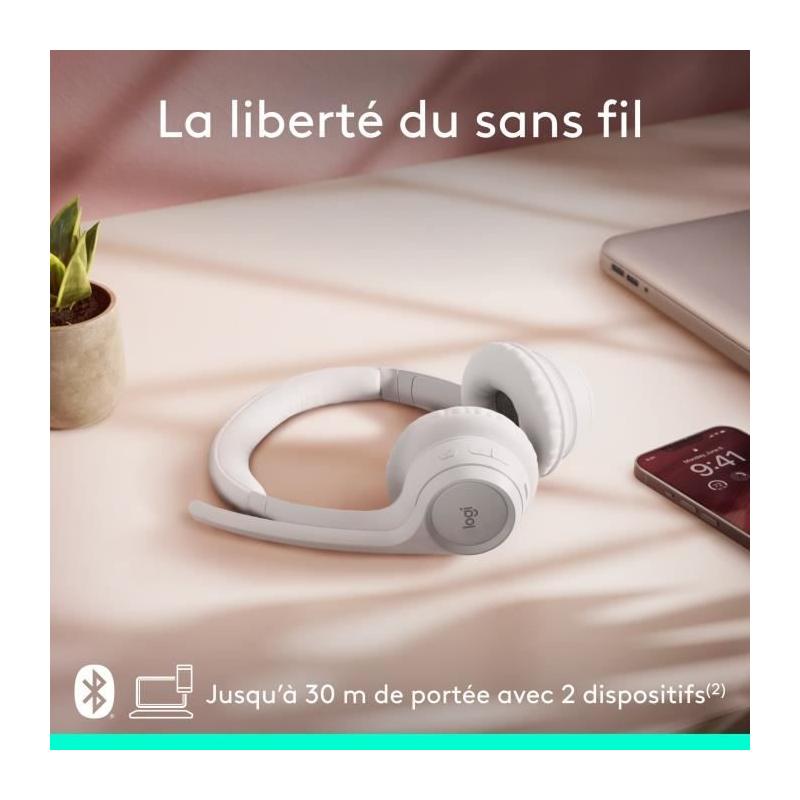 Casque PC Logitech Zone 300 Bluetooth - Microphone anti-parasite - Blanc