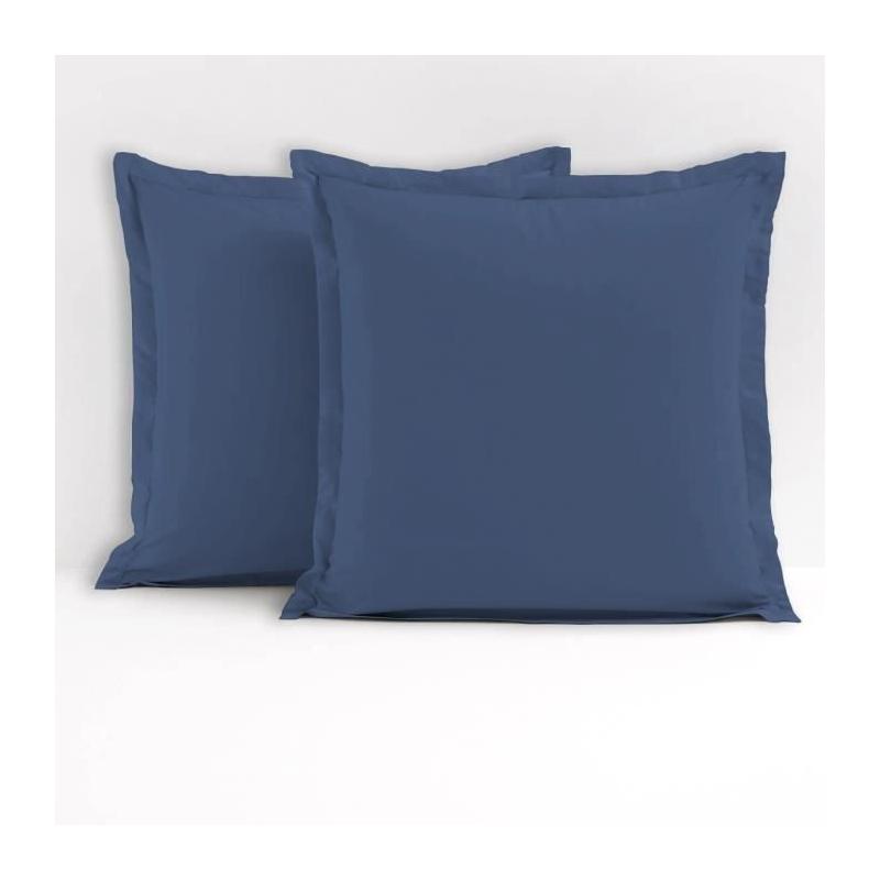 Lot de 2 taies d'oreiller carrées - 63 x 63 cm - 100% coton - Bleu