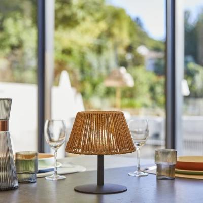 Lampe de table sans fil en raphia naturel - STANDY MINI RAFFY