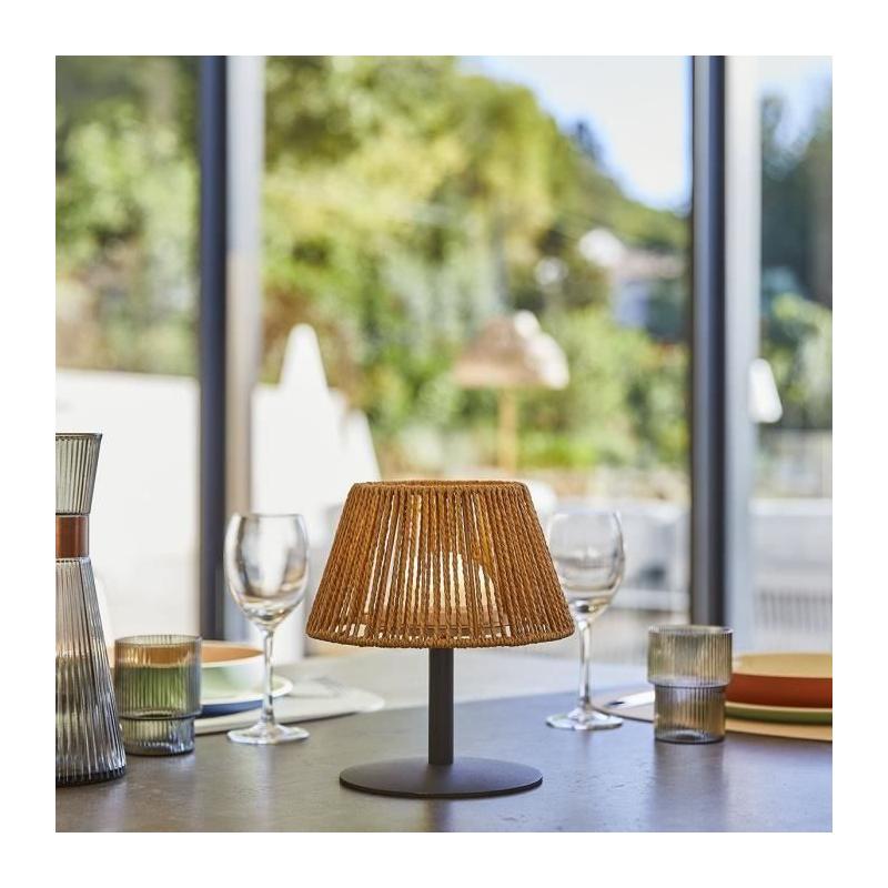 Lampe de table sans fil en raphia naturel - STANDY MINI RAFFY