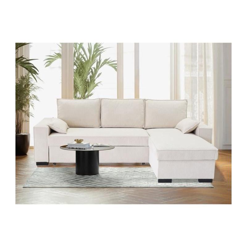 Canapé d'angle convertible réversible MARLON beige - Méridienne avec coffre