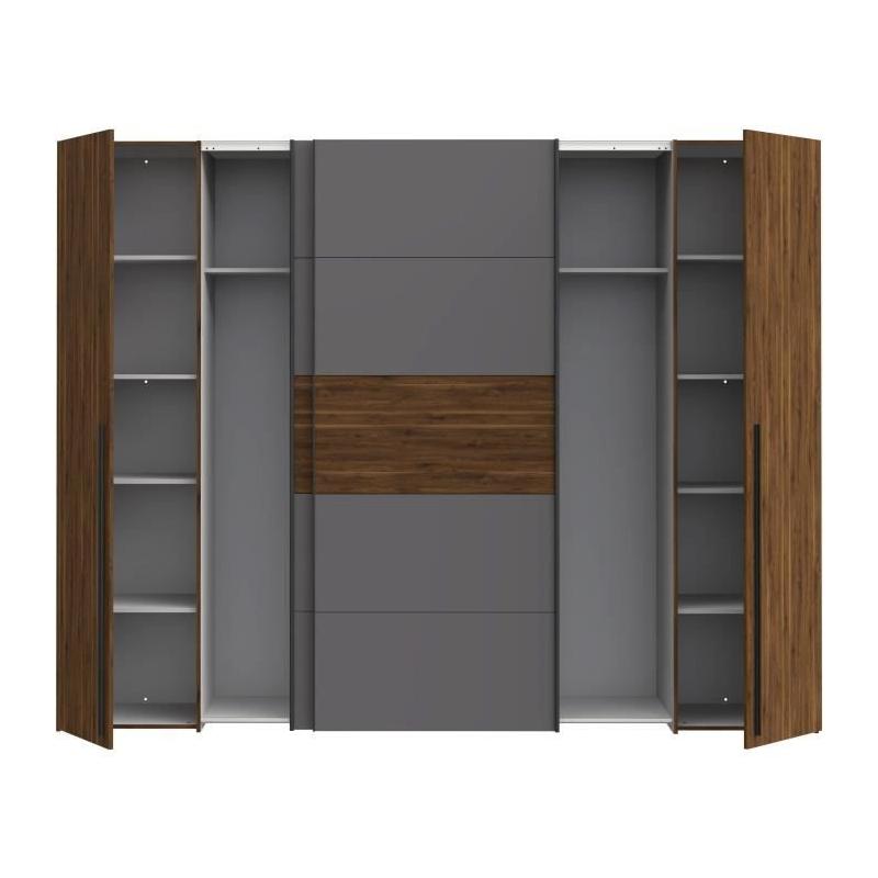 Armoire NARAGO en Noyer Bakersfield et gris - L270 x P61 x H210 cm