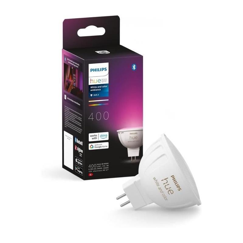 Ampoule connectée PHILIPS HUE MR16 - Lumière blanche et colorée