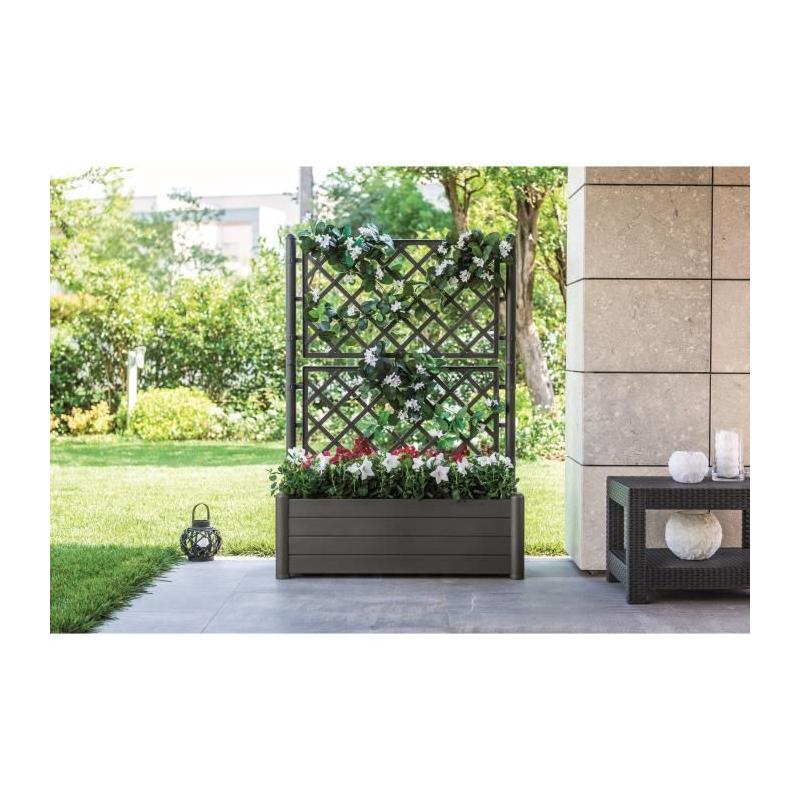 Bac à fleurs rectangulaire avec treillis - 100 x 43 x H 142 cm - Finition bois