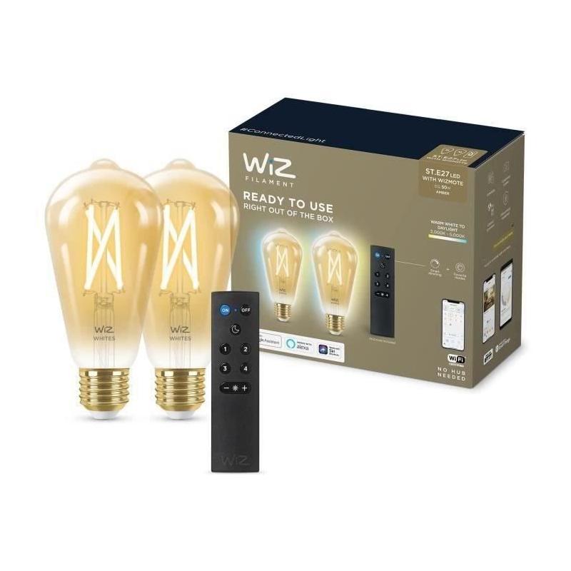 Kit de démarrage WiZ 2 ampoules connectées Edison Blanc variable E27 50W + Télécommande variateur