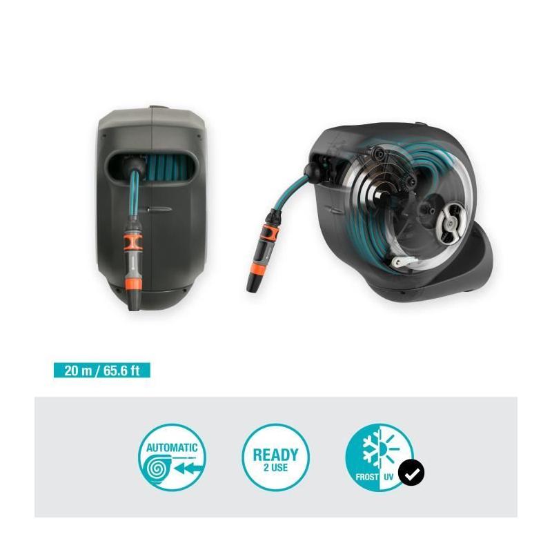 Dévidoir automatique mural RollUp M GARDENA - Kit complet - 20m - Ø11mm