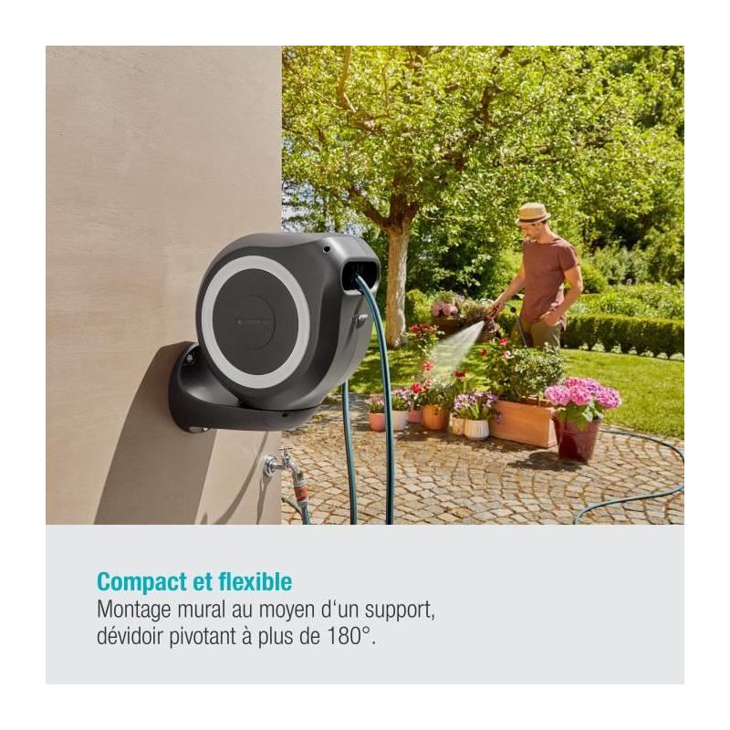 Dévidoir automatique mural RollUp M GARDENA - Kit complet - 20m - Ø11mm