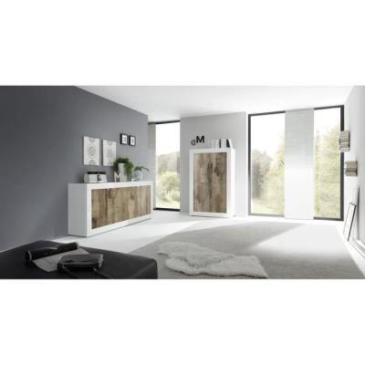 Buffet BASICO 4 portes - Blanc/chêne Pero - 207 x 86 x 43 cm