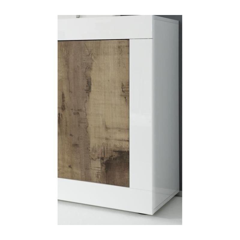Buffet BASICO 4 portes - Blanc/chêne Pero - 207 x 86 x 43 cm