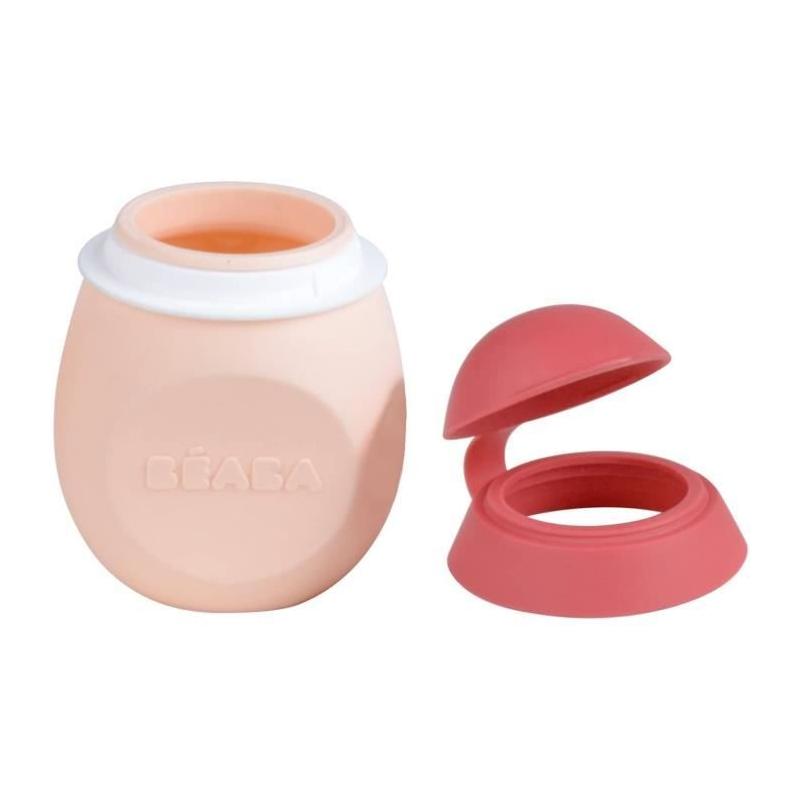 Gourde silicone BEABA BabySqueez' 2en1, embouts 1er et 2eme age, 180ml, Rose