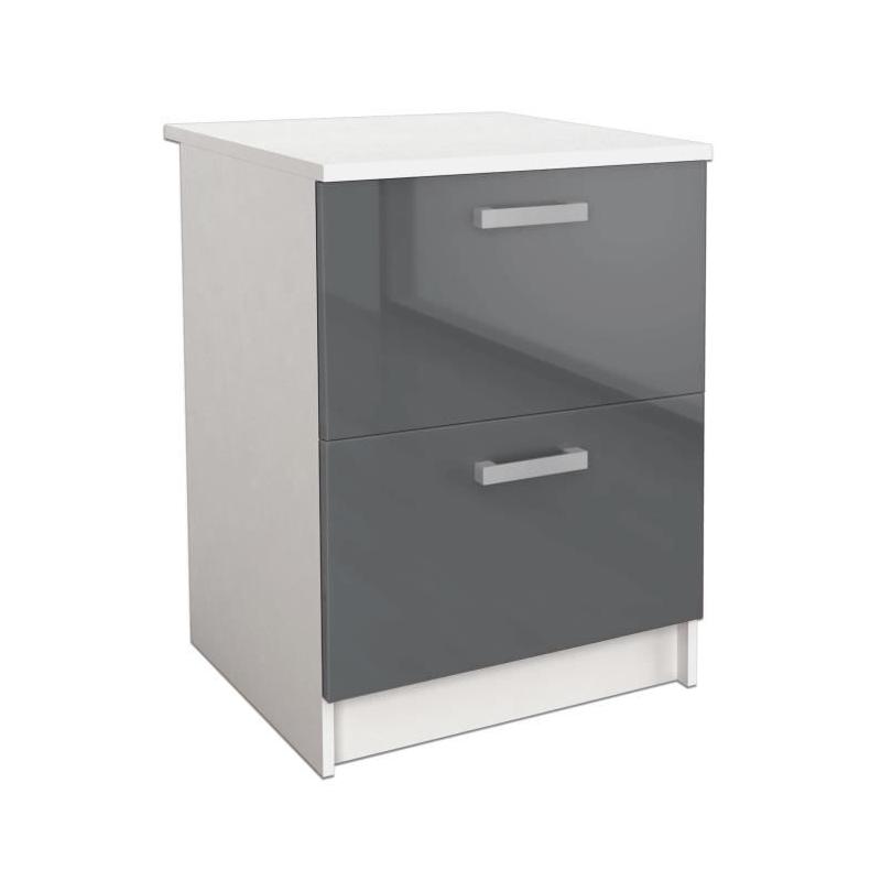 Meuble bas de cuisine 60 cm avec plan de travail - Gris Brillant