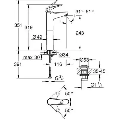 Robinet vasque chromé GROHE Swift - Taille XL - Économie d'eau Robinet vasque chromé GROHE Swift - Taille XL - Économie d'eau