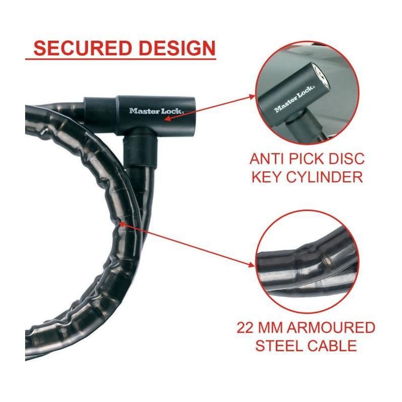 Câble antivol à clé Master Lock 8115EURDPS - Noir