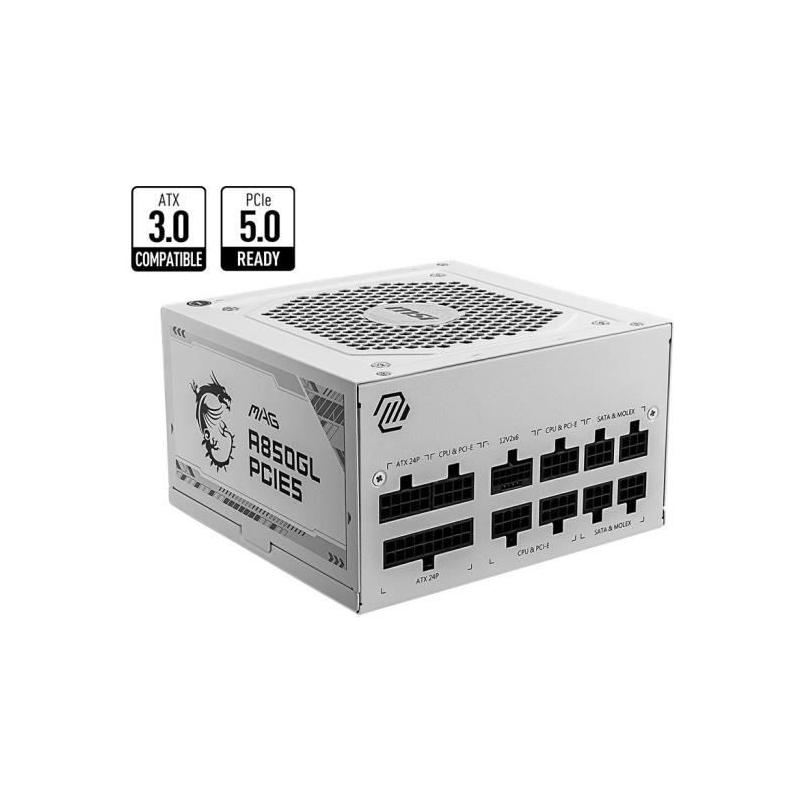 Bloc d'alimentation MSI MAG A850GL PCIE5 WHITE 850W - Compact et performant
