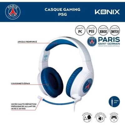 Casque gaming filaire KONIX - Micro 45° - Blanc et bleu