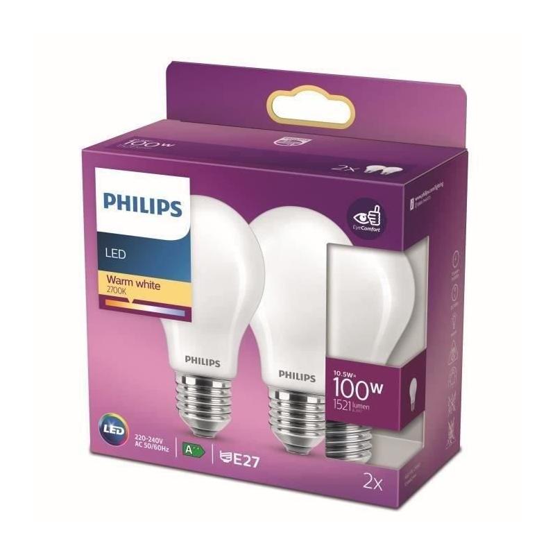 Ampoule LED Philips 100W E27 Blanc chaud (Lot de 2)