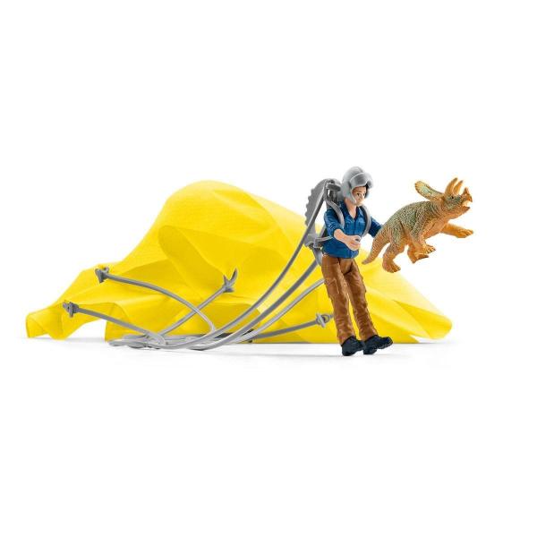 Sauvetage en Parachute, Coffret schleich avec 1 parachute, 1 figurine humaine et 1 dinosaure, Ensemble de Jouets Préhistoriques
