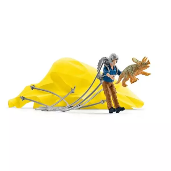 Sauvetage en Parachute, Coffret schleich avec 1 parachute, 1 figurine humaine et 1 dinosaure, Ensemble de Jouets Préhistoriques
